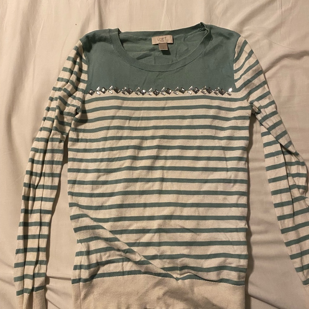 LOFT Striped Sweater with Embellishments